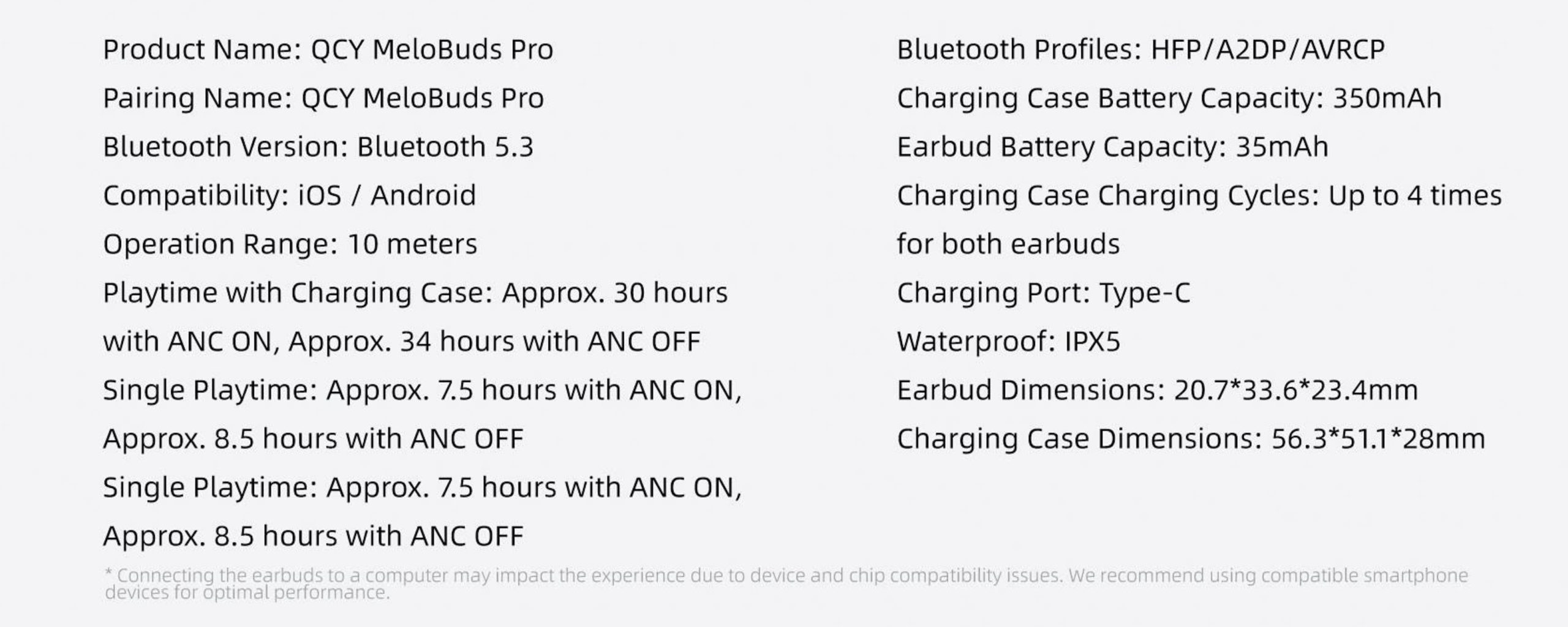 qcy melobuds pro white ht08 tws bt hi res audio ldac anc earbuds 6 mics a.i. powered, ipx5 12mm 8,