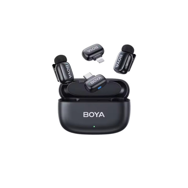 boya mini iphone lightning & type c 2,4ghz 2mic wireless microphone with charging box